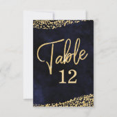 Navy Blue Waterverf & Gold Table Number Seating Kaart (Voorkant)