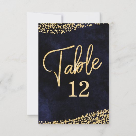 Navy Blue Waterverf & Gold Table Number Seating Kaart (Voorkant)