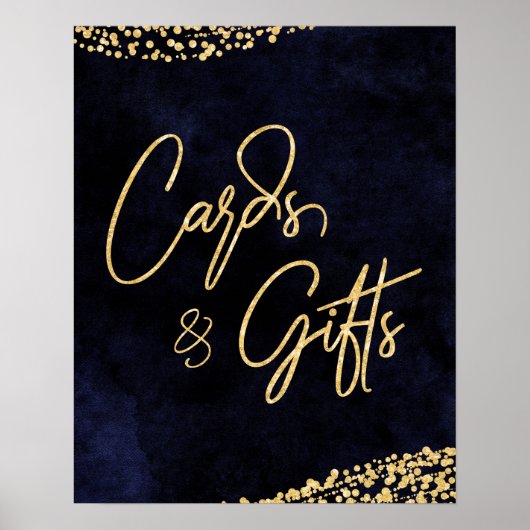 Navy Blue Waterverf & Gold Wedding Cards & Gifts Poster (Voorkant)
