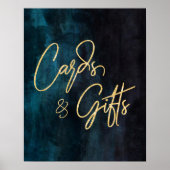 Navy Blue Waterverf & Gold Wedding Cards & Gifts Poster (Voorkant)