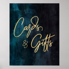 Navy Blue Waterverf & Gold Wedding Cards & Gifts Poster