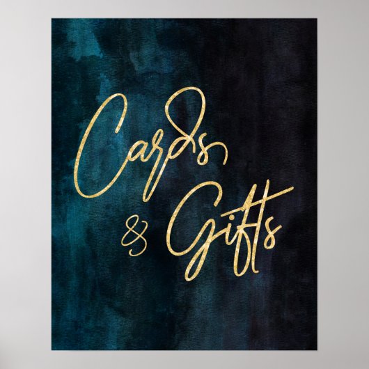 Navy Blue Waterverf & Gold Wedding Cards & Gifts Poster (Voorkant)