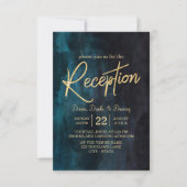 Navy Blue Waterverf & Gold Wedding Reception Kaart (Voorkant)