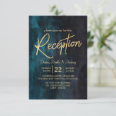 Navy Blue Waterverf & Gold Wedding Reception Kaart (Staand voorkant)