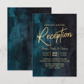 Navy Blue Waterverf & Gold Wedding Reception Kaart (Voorkant / Achterkant)
