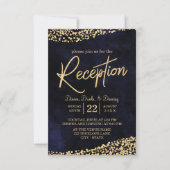 Navy Blue Waterverf & Gold Wedding Reception Kaart (Voorkant)