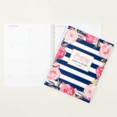 Navy Blue Waterverf Goud Roze Bloemen Huwelijk Planner (Display)