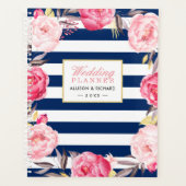 Navy Blue Waterverf Goud Roze Bloemen Huwelijk Planner (Voorkant)