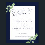 Navy Blue Waterverf Greenery Rehearsal Dinner Poster<br><div class="desc">Dit elegante,  moderne,  Welkom bij het repetitieve diner-bord biedt een donkerblauwe rand met waterverf groen voor een mooie,  moderne look. Personaliseer/pas aan met uw repetitieve diner/partijinformatie in modern schrijven.</div>