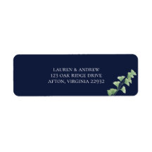 Navy Blue Waterverf Greenery Return Address Label