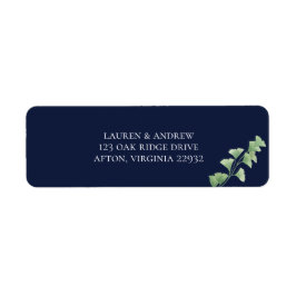 Navy Blue Waterverf Greenery Return Address Label