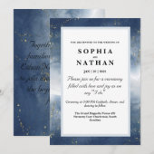 Navy Blue Waterverf huwelijksuitnodiging met goud Kaart (Voorkant / Achterkant)