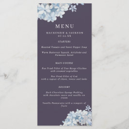 Navy Blue Waterverf Hydrangeas Wedding Menu