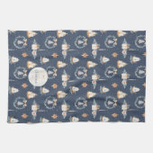Navy Blue Waterverf Kerst Keuken Handdoek (Horizontaal)