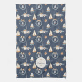 Navy Blue Waterverf Kerst Keuken Handdoek (Verticaal)
