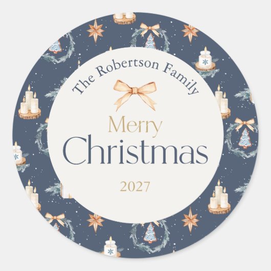 Navy Blue Waterverf Kerst sticker (Voorkant)
