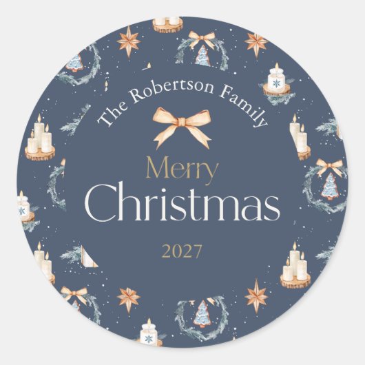 Navy Blue Waterverf Kerst sticker (Voorkant)