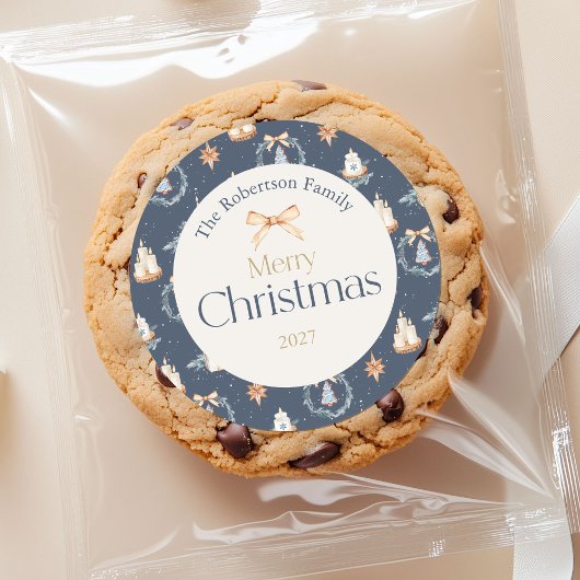 Navy Blue Waterverf Kerst sticker