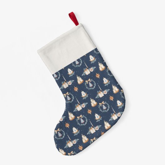 Navy Blue Waterverf kerstkous Kleine Kerstsok (Achterkant (Hangend))