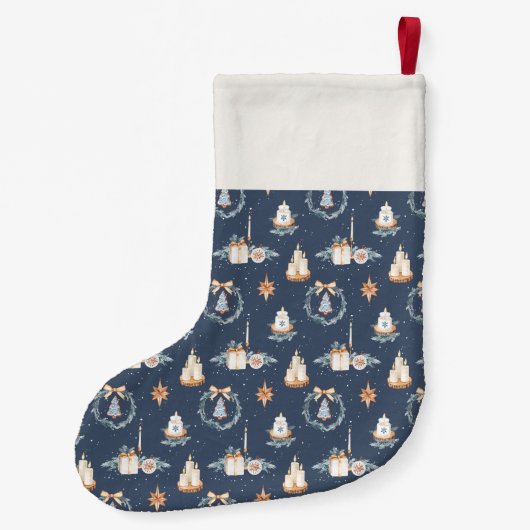 Navy Blue Waterverf kerstkous Kleine Kerstsok (Achterkant)