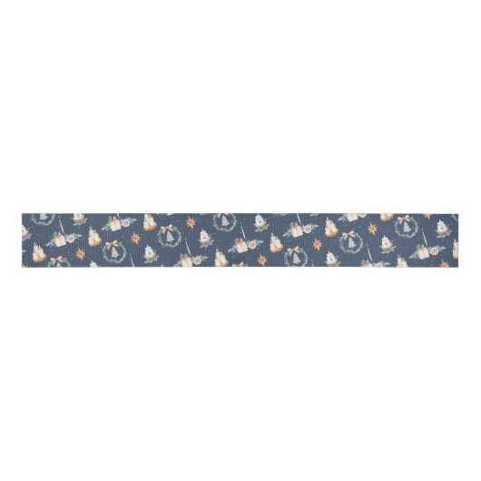 Navy Blue Waterverf kerstlint Grosgrain Lint (Voorkant)