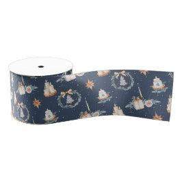 Navy Blue Waterverf kerstlint Grosgrain Lint