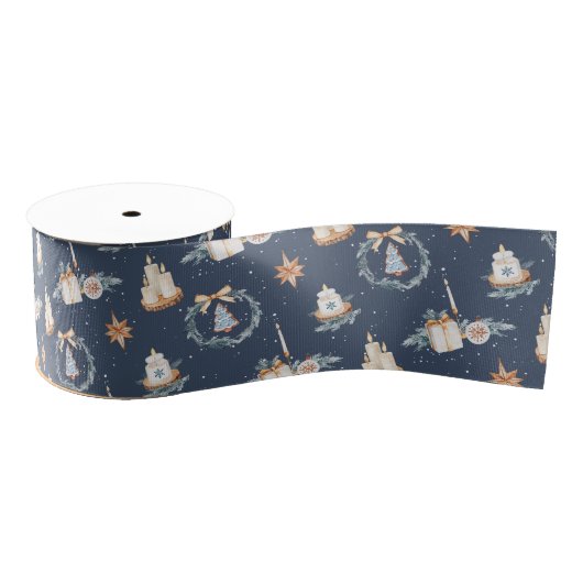 Navy Blue Waterverf kerstlint Grosgrain Lint (Spoel)