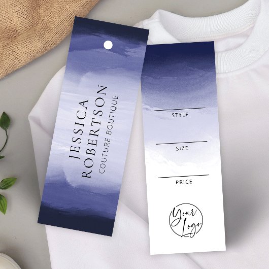 Navy Blue Waterverf Kleding Prijs Label Label Mini Visitekaartjes