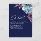 Navy Blue Waterverf magenta Floral Wedding Detail Informatiekaartje (Voorkant)