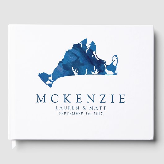 Navy Blue Waterverf Martha's Vineyard Kaart Trouwe Gastenboek (Voorkant)