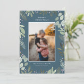 Navy Blue Waterverf Merry-kerstfotokaart Kaart (Staand voorkant)