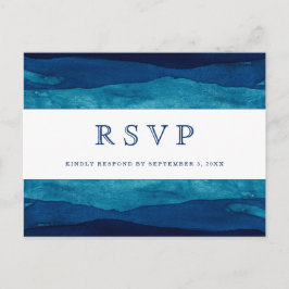 Navy Blue Waterverf minimalistische bruiloft RSVP Briefkaart