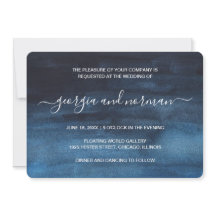 Navy Blue Waterverf Modern Wedding