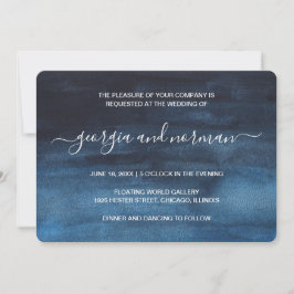 Navy Blue Waterverf Modern Wedding Kaart