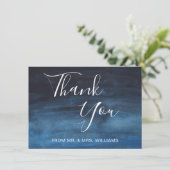 Navy Blue Waterverf Modern Winter Wedding Bedankkaart (Staand voorkant)