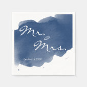 Navy Blue Waterverf Mr Mrs Cocktail Party Napkin Servet (Voorkant)