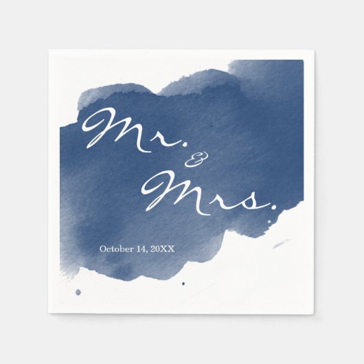 Navy Blue Waterverf Mr Mrs Cocktail Party Napkin Servet (Voorkant)