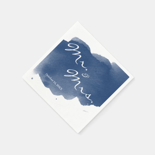 Navy Blue Waterverf Mr Mrs Cocktail Party Napkin Servet (Hoek)