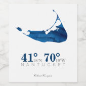 Navy Blue Waterverf Nantucket Map Coordinates Wijn Etiket (Enkel label)