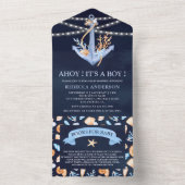 Navy Blue Waterverf Nautical Anchor Baby shower All In One Uitnodiging (Binnen)