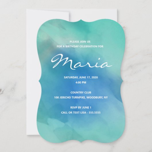 Navy Blue Waterverf ombre Birthday Uitnodiging (Voorkant)