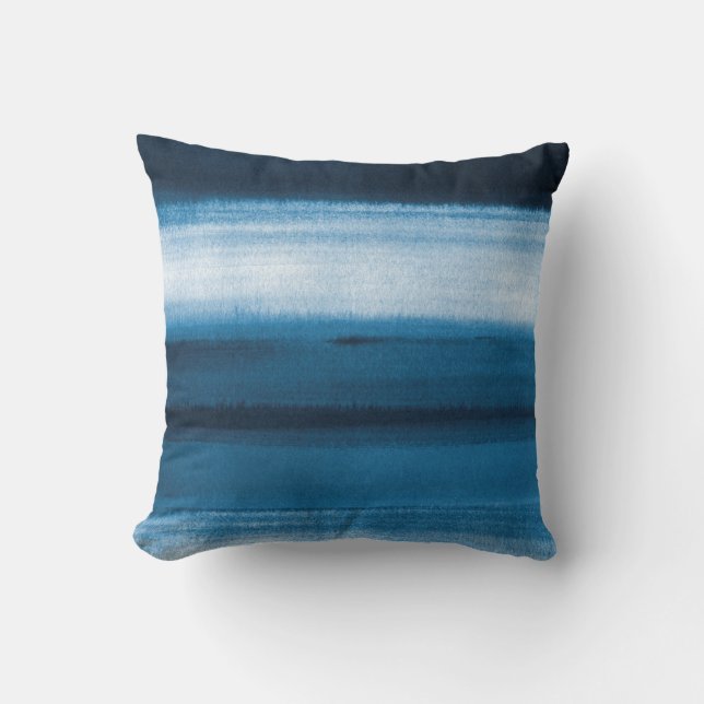 Navy Blue Waterverf Ombre Sierkussen (Voorkant)