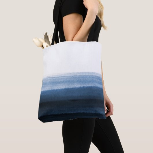 Navy Blue Waterverf Ombre Tote Bag (Dichtbij)