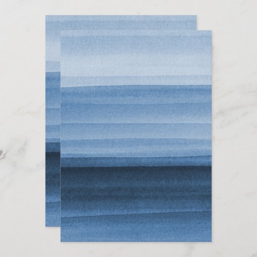 Navy Blue Waterverf Ombre Uitnodiging (Voorkant / Achterkant)