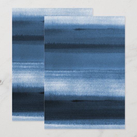 Navy Blue Waterverf Ombre Uitnodiging (Voorkant / Achterkant)