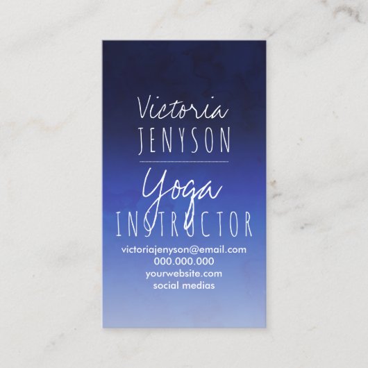 Navy blue waterverf ombre yoga visitekaartje (Voorkant)