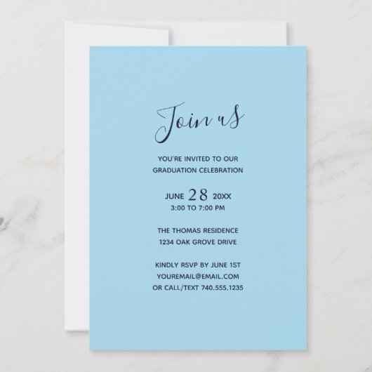 Navy Blue Waterverf Photo Graduparty Kaart (Achterkant)