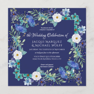 Navy Blue Waterverf Poppy Flower Floral Wedding Kaart