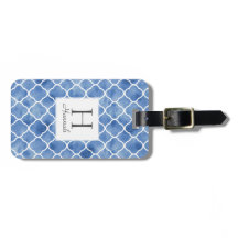 Navy Blue Waterverf Quatrefoil Pattern Monogram