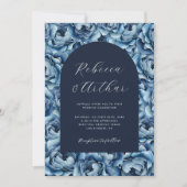 Navy Blue Waterverf Roos Bloemen Foto Bruiloft Kaart (Voorkant)
